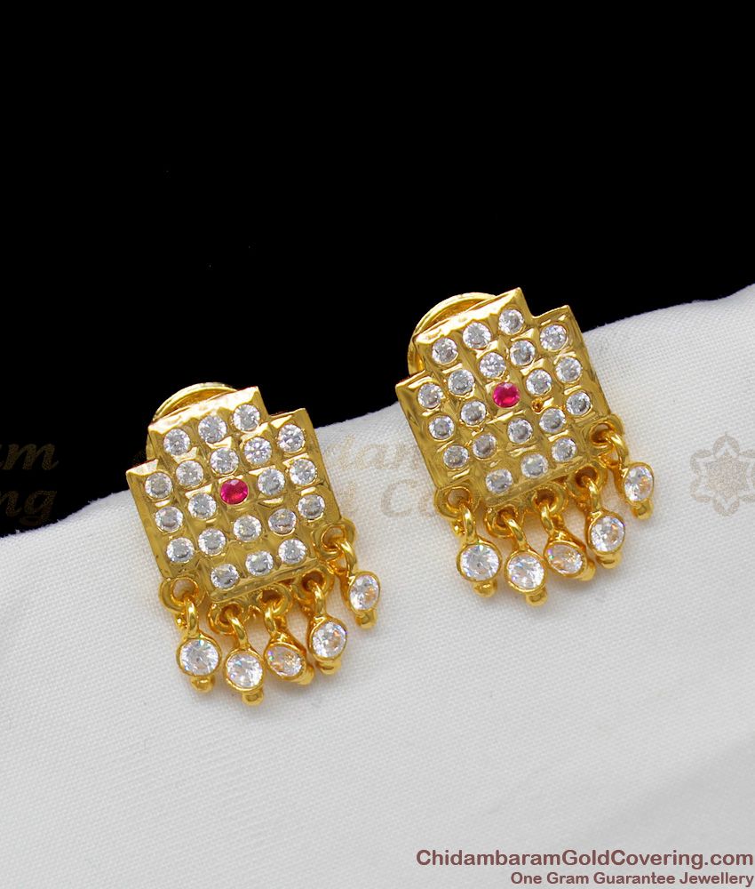 Kerala Design Small Impon Gold Studs With Multi Stones For Girls ER1289
