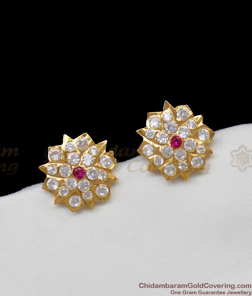 Trendy Impon Flower Design Gold Studs With Stones For Girls Online ER1291