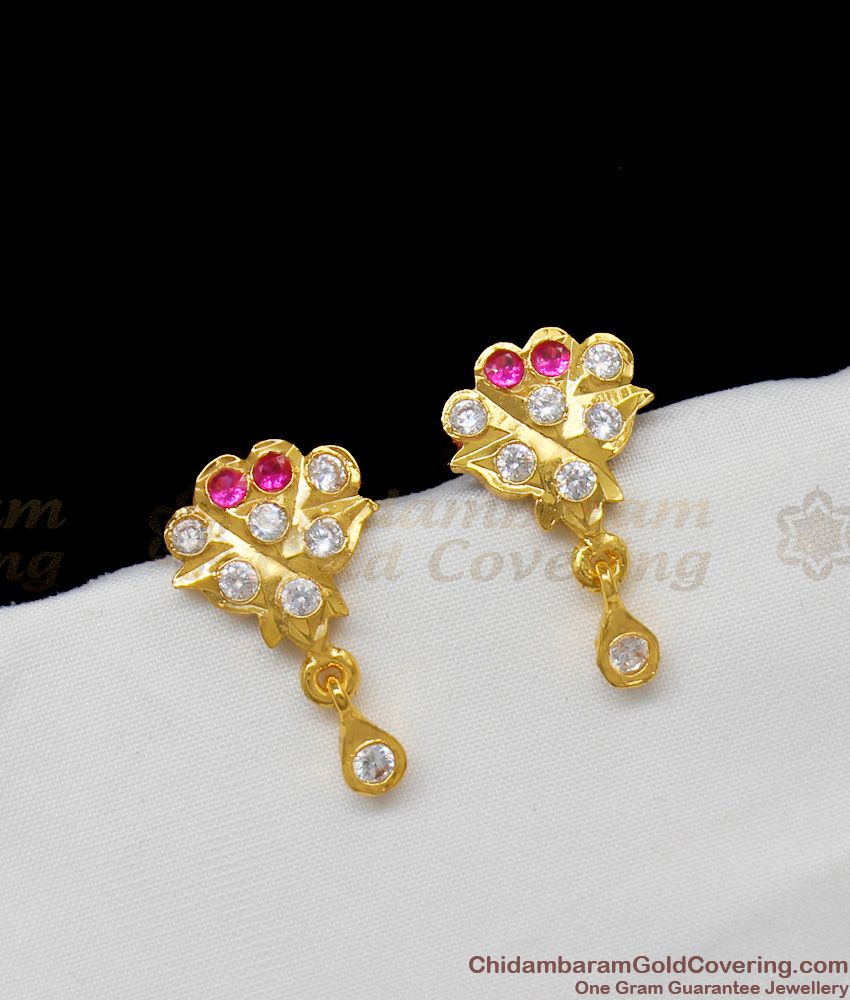 Small Attractive Impon Rose Model Earrings With Multi Stone Jewelry ER1292