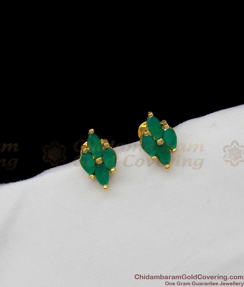 Small Emerald Stone Gold Inspired Studs Fancy Jewelry For Teen Girls ER1294