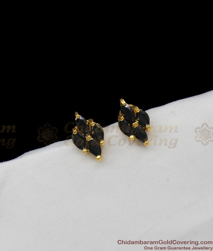 Attractive Full Black Stone Gold Aspiring Small Studs For Girls Elegant Look ER1295