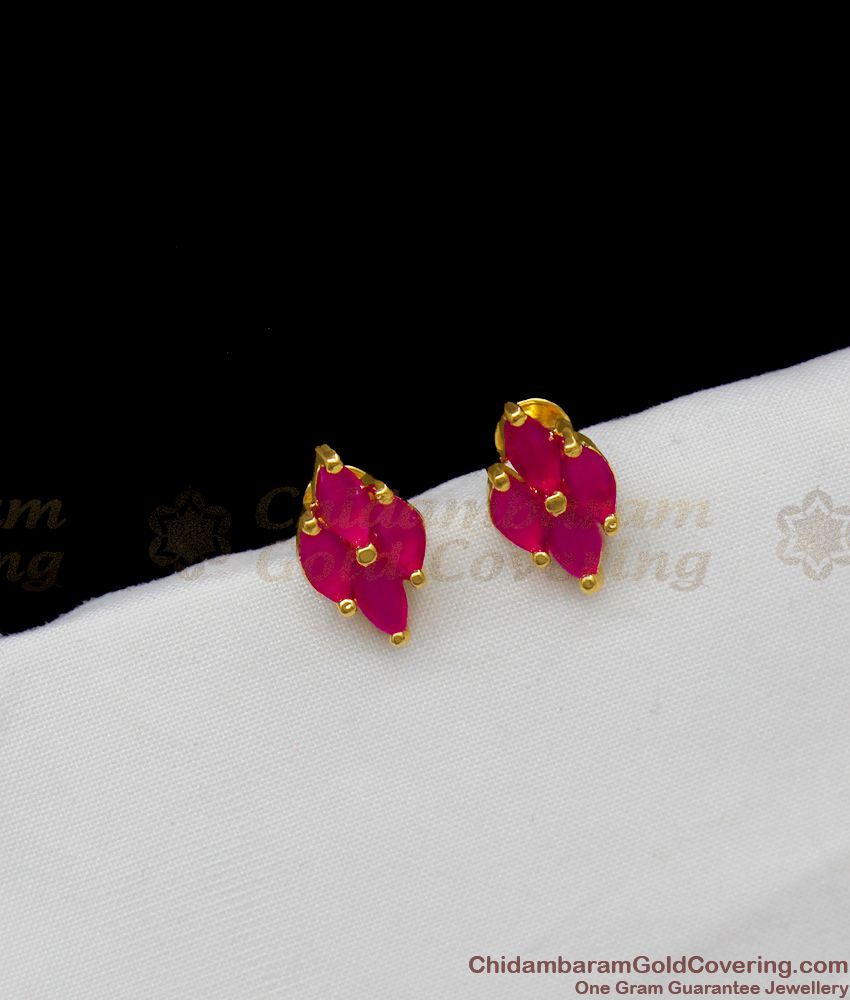 Full Ruby Stone Gold Plated Designer Model Studs For Girls Office Wear ER1296