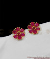 One Gram Gold Earring With Full Ruby Stone Six Petal Flower Design Studs ER1297
