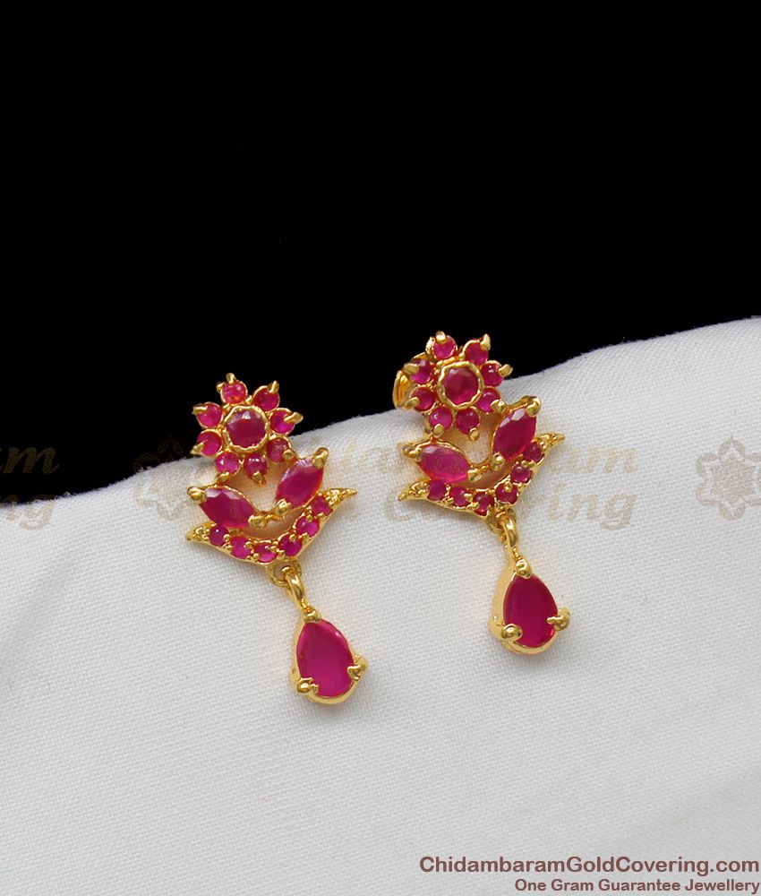 Unique Handmade Semi Precious Sunflower Design Studs With Ruby Stone ER1301