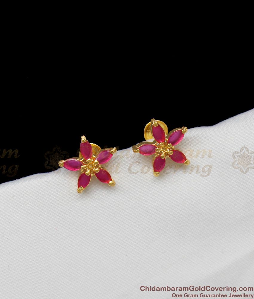 Trendy Star model Ruby Stone Gold Tone Studs For Party Wear New Collections ER1305