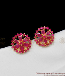 Eye Catchy Ruby Stone Flower Stud Design Matching Earrings for Real Ruby Necklace Sets ER1306 Eye Catchy Ruby Stone Flower Stud Design Matching Earrings for Real Ruby Necklace Sets ER1306