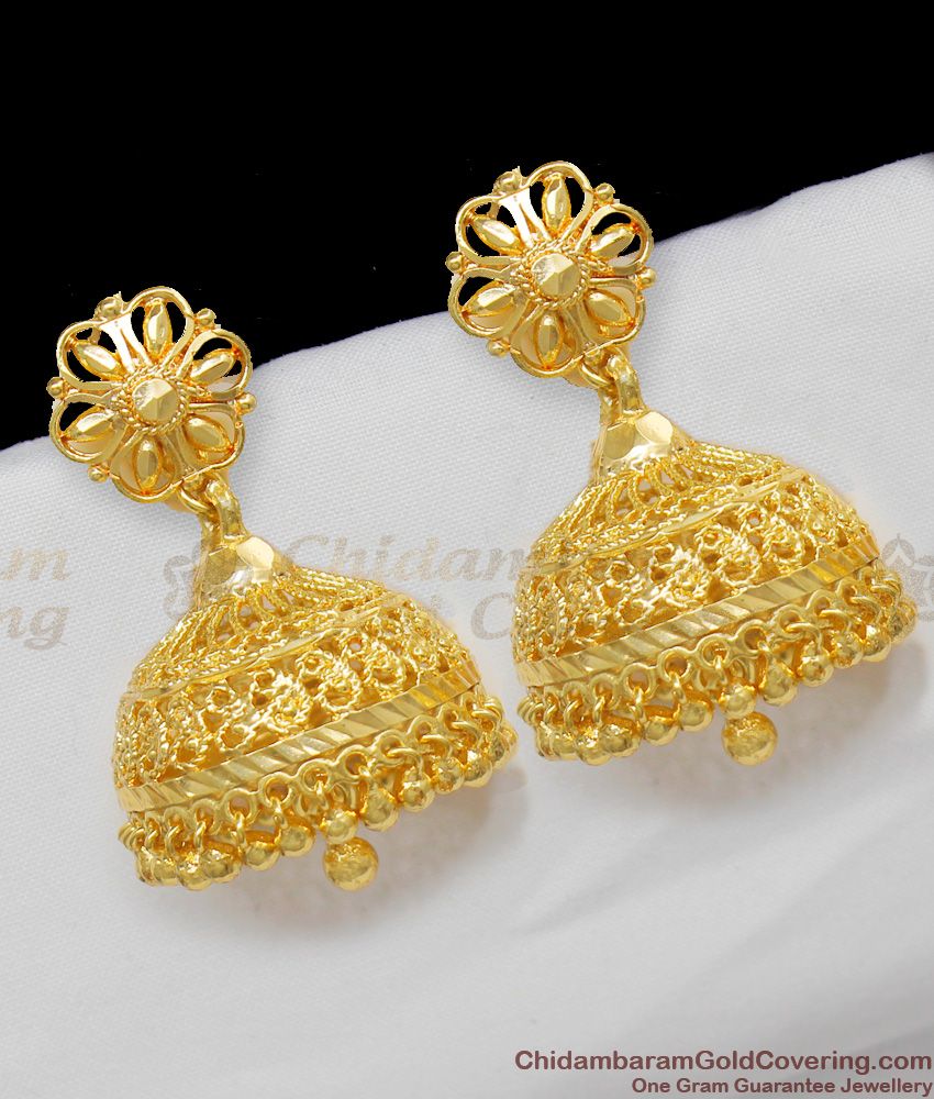 Big Attractive Gold Plated Jhumki South Indian Traditional Earrings For Womens ER1313