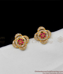 Sparkling Full AD Ruby Stone Flower Model Guaranteed Studs For Ladies ER1323 Sparkling Full AD Ruby Stone Flower Model Guaranteed Studs For Ladies ER1323