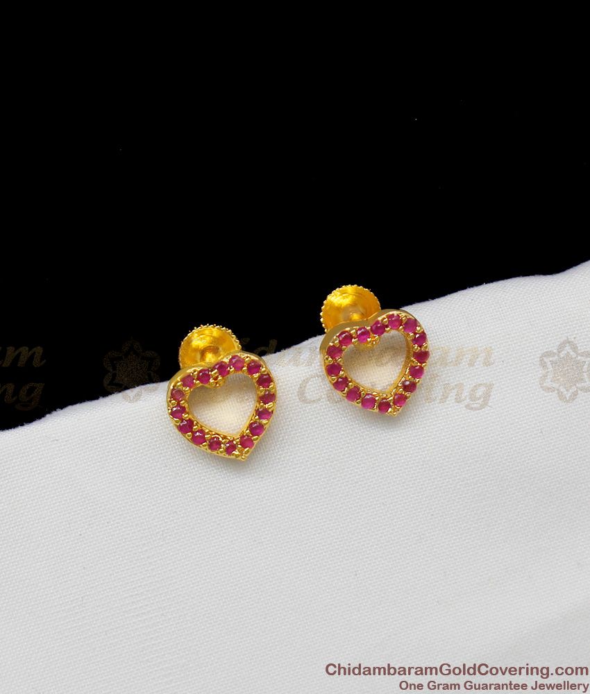 Valentines Gift Gold Stud With Amazing Ruby Stone Heart Shape Earrings ER1327