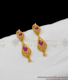 Trendy Design Ruby Stone Gold Plated Danglers For Girls Daily Wear ER1329 Trendy Design Ruby Stone Gold Plated Danglers For Girls Daily Wear ER1329