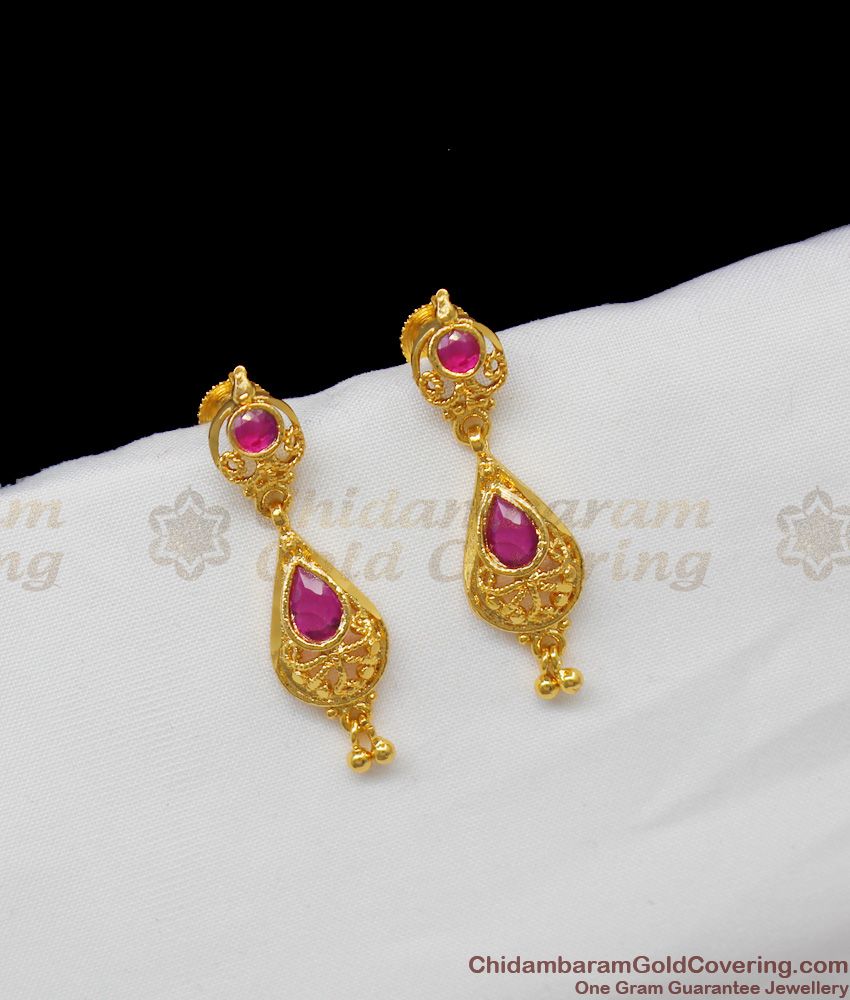 Trendy Design Ruby Stone Gold Plated Danglers For Girls Daily Wear ER1329