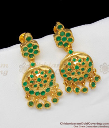 Impon Pattern Traditional Gold Design Full  Green Stone Beaded Danglers ER1330 Impon Pattern Traditional Gold Design Full  Green Stone Beaded Danglers ER1330