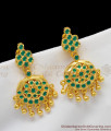 Kerala Traditional Beads Design Full Emerald Stone Gold Tone Danglers ER1331