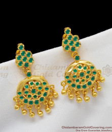 Kerala Traditional Beads Design Full Emerald Stone Gold Tone Danglers ER1331 Kerala Traditional Beads Design Full Emerald Stone Gold Tone Danglers ER1331