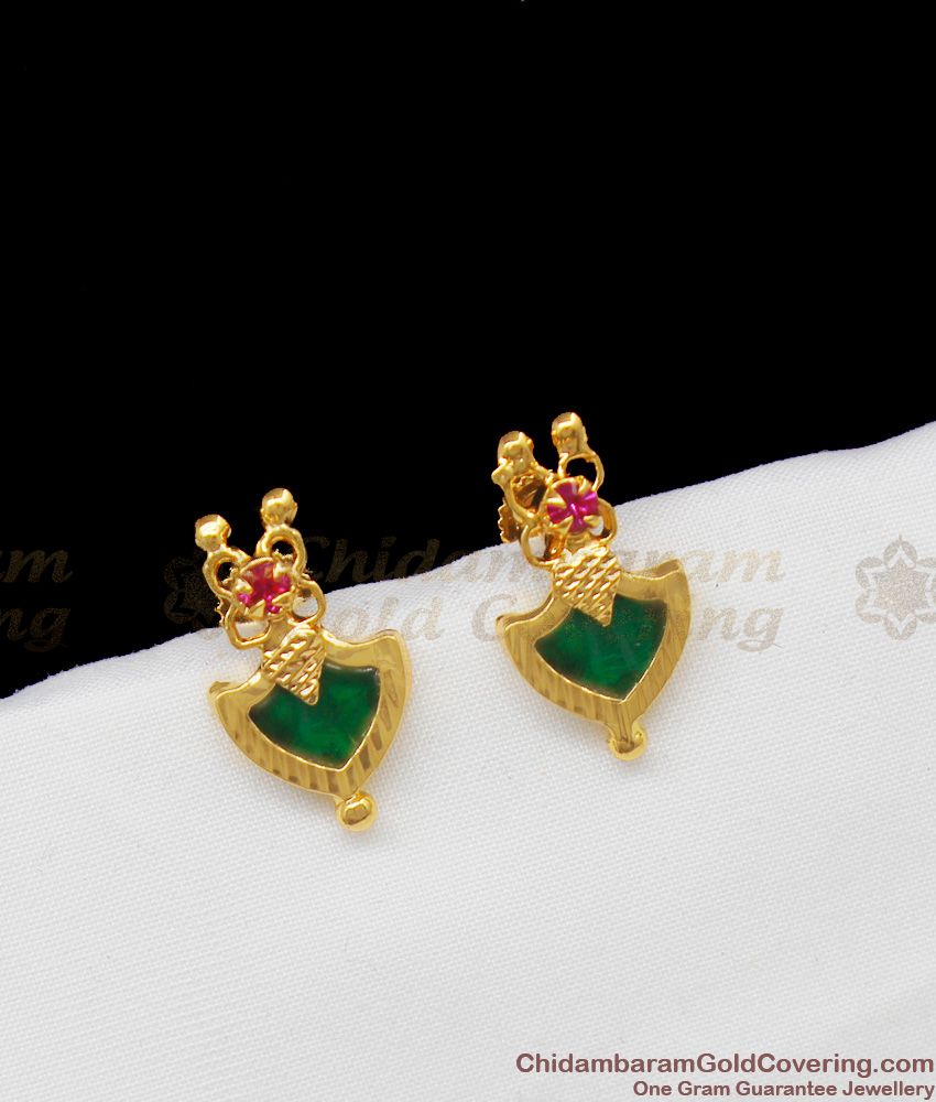 Unique Design Gold Palakka Earring Kerala Studs Collections With Multi Color Stone ER1332