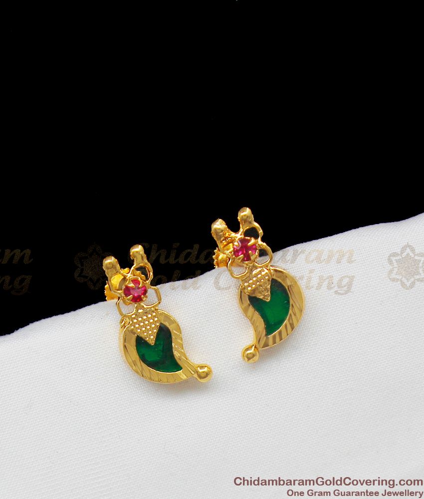 Palakka Mango Design Gold Inspired Studs With Ruby Stone Jewelry For Daily Use ER1333