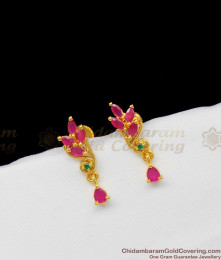 Cute Small Ruby And Emerald Stone Peacock Model Gold Tone Studs Collection ER1338 Cute Small Ruby And Emerald Stone Peacock Model Gold Tone Studs Collection ER1338