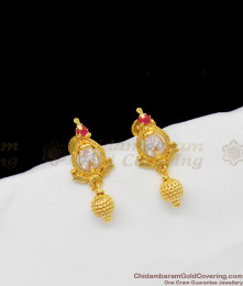 Beautiful AD White Crystal And Ruby Stone Gold Plated Studs With Ball Thodu ER1339 Beautiful AD White Crystal And Ruby Stone Gold Plated Studs With Ball Thodu ER1339