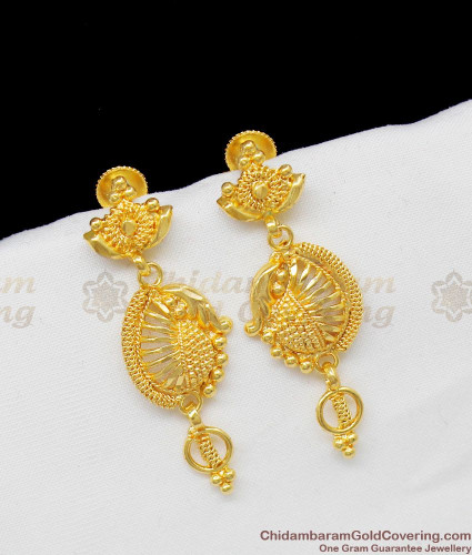Handcrafted Unique Pattern One Gram Gold Earrings Modern Design