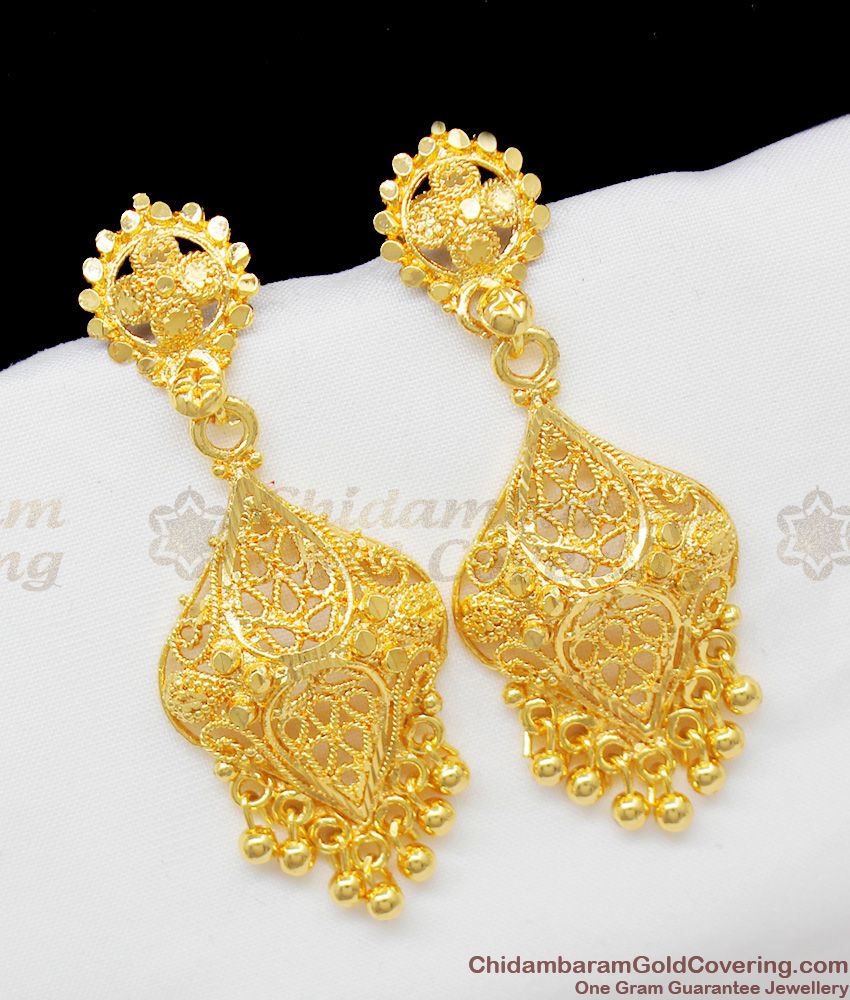 Pure Gold Bridal Design Long Danglers Peacock Feather Earrings Guaranteed Jewelry ER1341