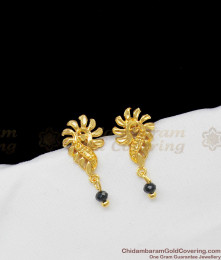 One Gram Gold Earring With Black Bead Peacock Pattern Studs For Daily Use ER1343 One Gram Gold Earring With Black Bead Peacock Pattern Studs For Daily Use ER1343