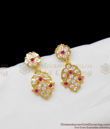 Impon Pattern Trendy Gold Pink And White Stone Danglers For Ladies Regular Wear ER1348 Impon Pattern Trendy Gold Pink And White Stone Danglers For Ladies Regular Wear ER1348