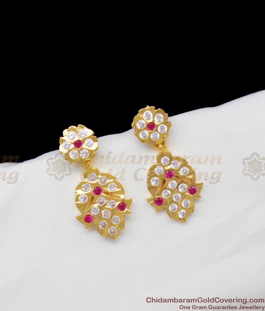 Impon Pattern Trendy Gold Pink And White Stone Danglers For Ladies Regular Wear ER1348