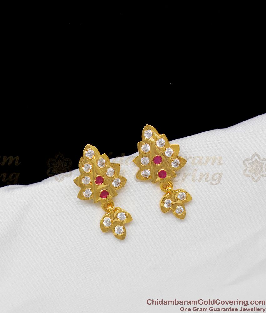 Small Leaf Stud Collection Impon Pattern Gold With Stones Daily Use Ornaments ER1350