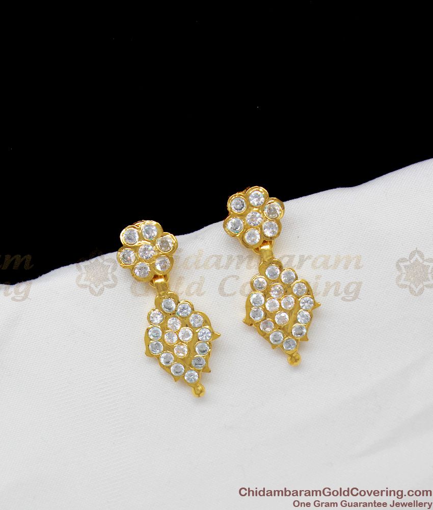 Full CZ White Stone Cute Leaf Design Studs For Ladies Daily Use Earrings ER1351
