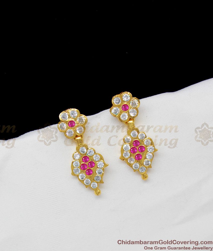 Multi Color Stone Ayimpon Gold Plated Leaf Flower Design Earrings For Girls ER1352