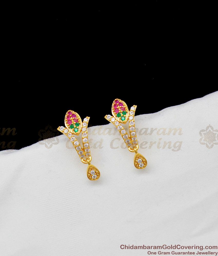 J Type Daily Wear Multi Color Attractive Stones Filled Earrings For Home College ER1353