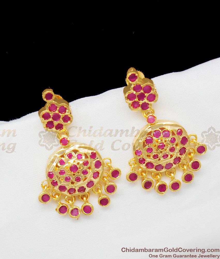 Pretty Full Ruby Stone Gold Impon Traditional Danglers For Ladies Best Selling ER1355