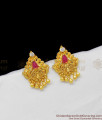 AD Ruby Stone One Gram Gold Earrings With Cute Beads Kerala Model Jewellery ER1359