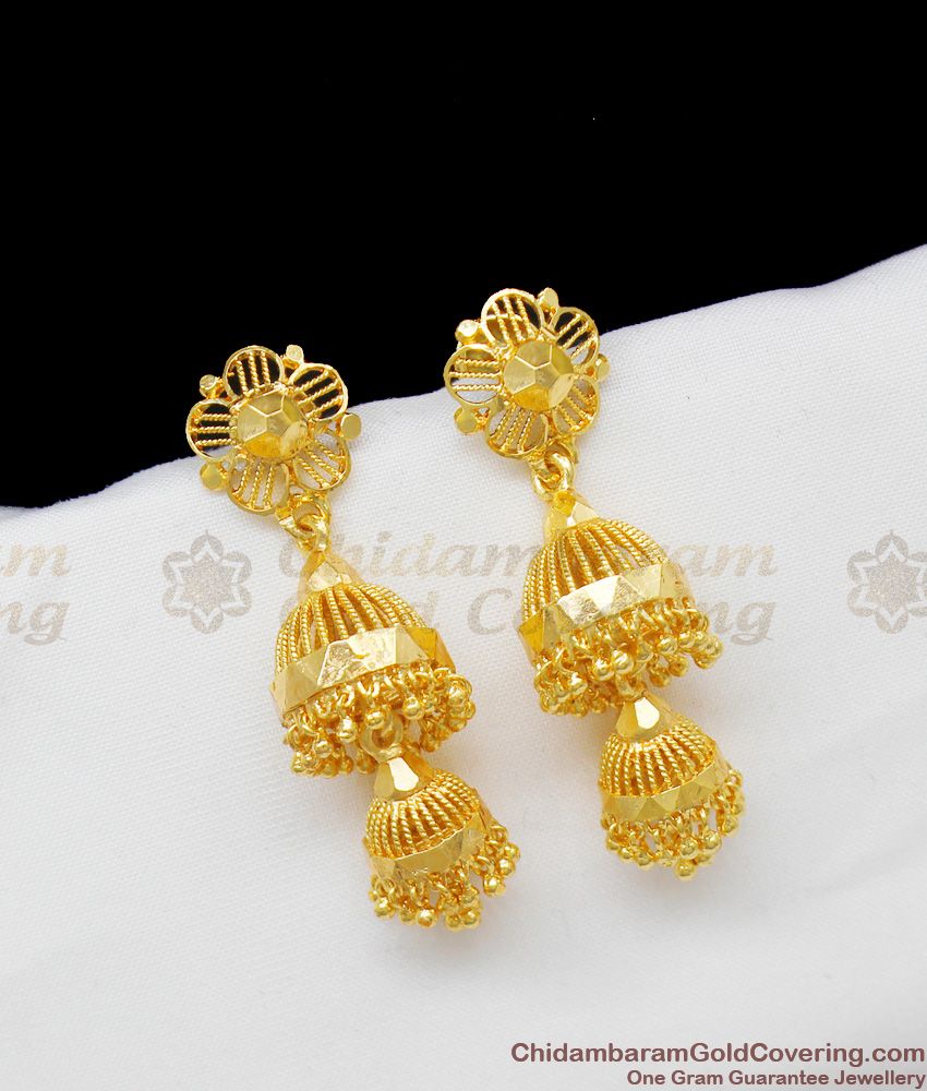 Rendu Aduku Double Layer Gold Jhumka Earrings One Gram Gold Jewellery ER1363