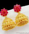 Sizzling Ruby Stud Flower Design Big Bridal Gold Jhumki Collection ER1366