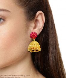 Sizzling Ruby Stud Flower Design Big Bridal Gold Jhumki Collection ER1366 Sizzling Ruby Stud Flower Design Big Bridal Gold Jhumki Collection ER1366