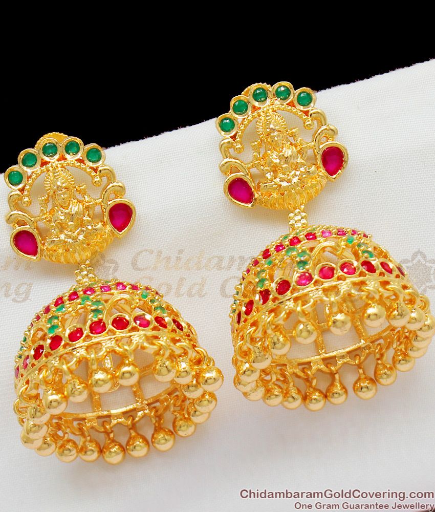 Traditional Gold Plated Lakshmi Design Multi Color Stone Jhumka Jewelry ER1367