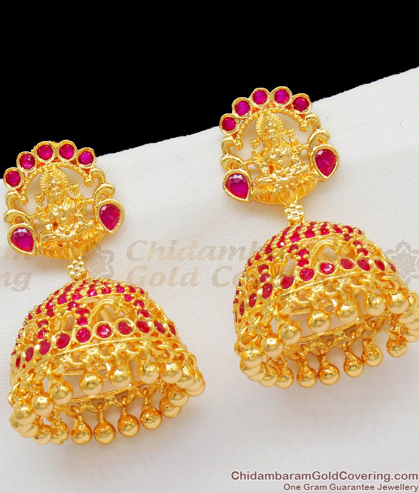 Admiring Gold Plated Lakshmi Design Ruby Stone Jhumka Jewelry ER1368