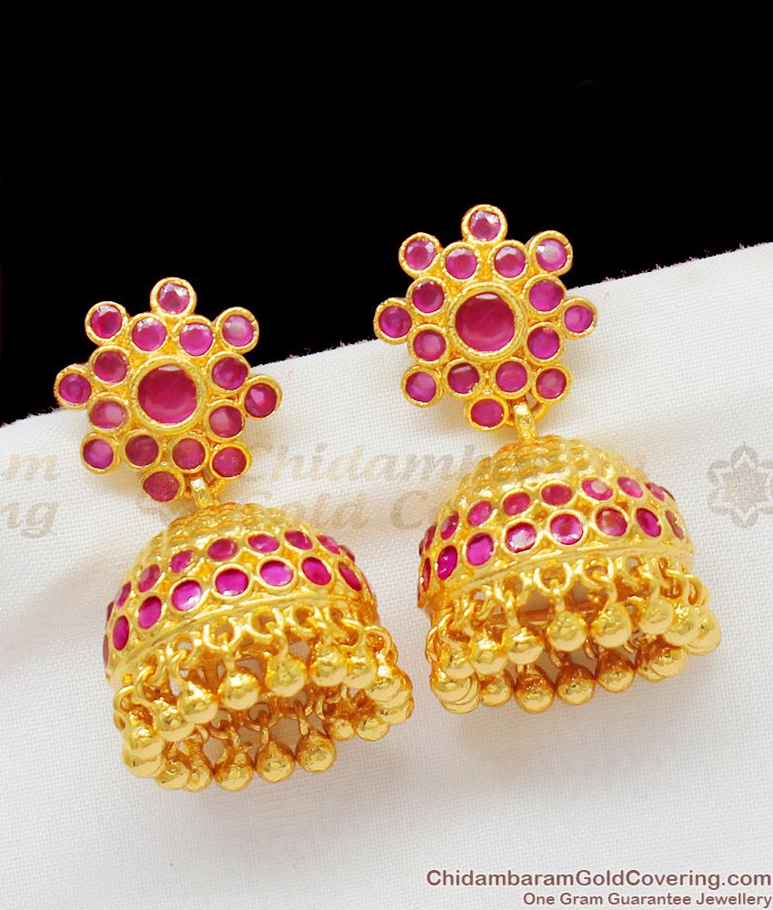 Bridal Jewelry Grand Ruby Stone Gold Finish Bridal Wear Earrings ER1369