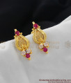 ER137 - Traditional Small Red Stone Jhumki Design Gold Plated Ear Rings