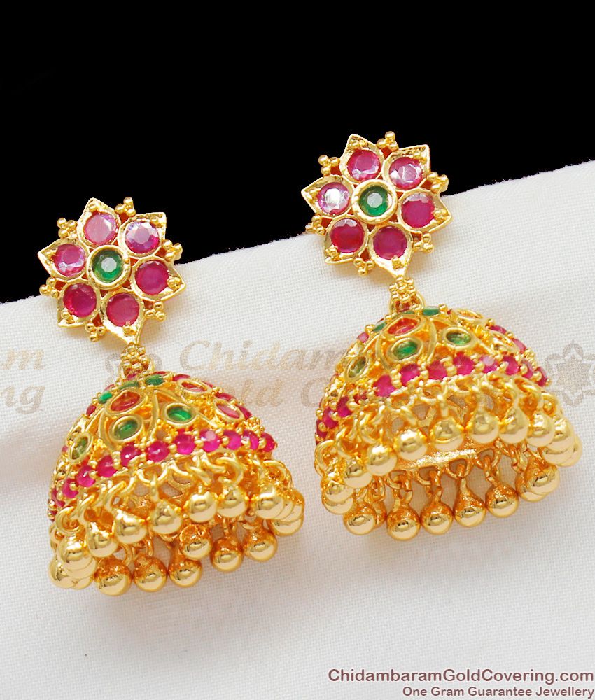 Ruby Emerald Stone Bridal Jewelry Gold Inspired Jhumki Earrings Collections ER1370