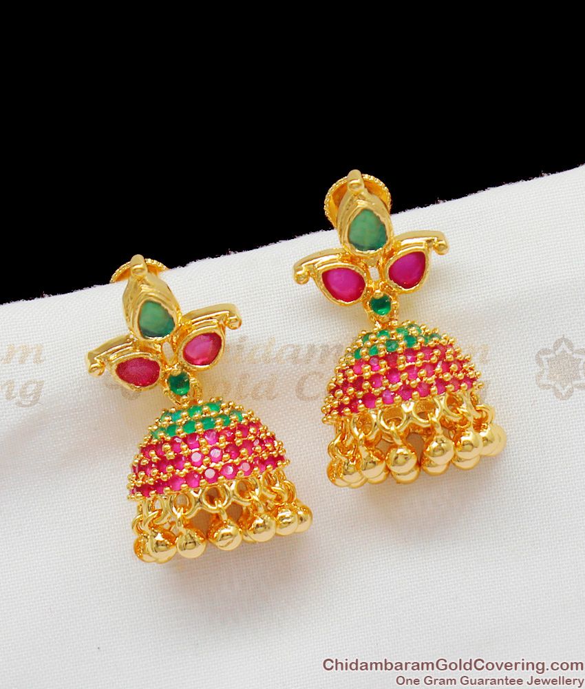 Artificial Double Color Pretty Flower Pattern Gold Plated Small Jhumki ER1374