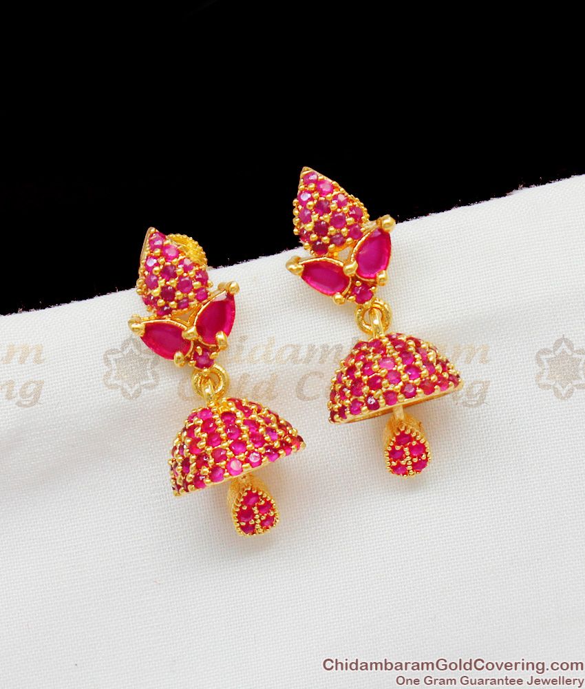 Pretty Ruby Stone Gold Plated Fancy Design Jhumki Regular Wear Earrings ER1375