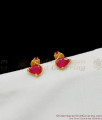 Small Pinky Ruby Stone Swan Design Gold Finish Studs For Daily Use ER1377