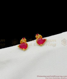 Small Pinky Ruby Stone Swan Design Gold Finish Studs For Daily Use ER1377 Small Pinky Ruby Stone Swan Design Gold Finish Studs For Daily Use ER1377