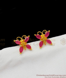 Small Ruby Stone Fancy Butterfly Design Gold Studs Type Earrings For Teen Girls ER1381 Small Ruby Stone Fancy Butterfly Design Gold Studs Type Earrings For Teen Girls ER1381