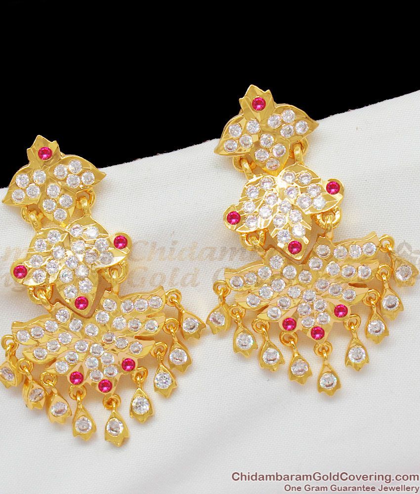 Moonu Adukku Gold Impon Double Color Stones Dangler Earrings ER1384