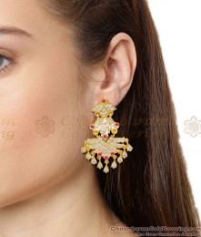 Moonu Adukku Gold Impon Double Color Stones Dangler Earrings ER1384 Moonu Adukku Gold Impon Double Color Stones Dangler Earrings ER1384