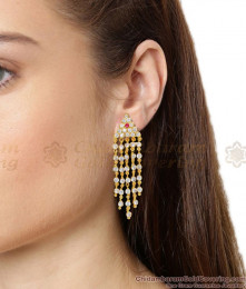 Fancy Rain Dropping Design Gold Impon Model With AD Ruby Stone Danglers ER1385 Fancy Rain Dropping Design Gold Impon Model With AD Ruby Stone Danglers ER1385