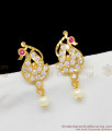 Gold Multi Stone Peacock Studs With Pearl ball Design Earrings ER1386